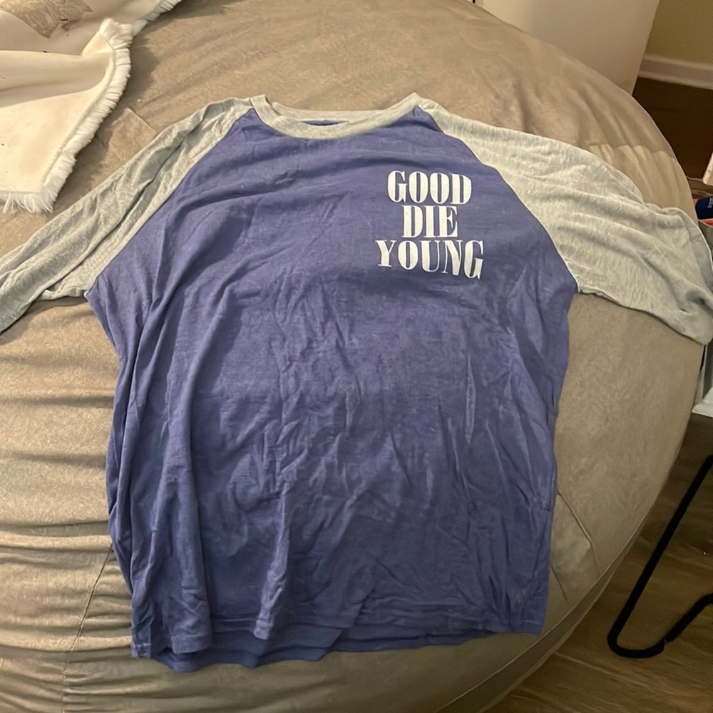 Assholes live forever blue and grey. 3/4 length shirt.